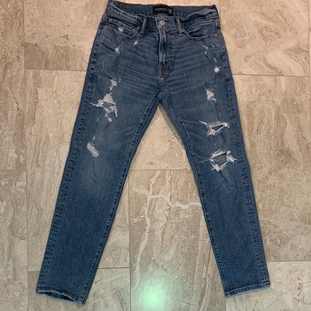 Abercrombie & Fitch Men's Ripped Blue Skinny Jeans